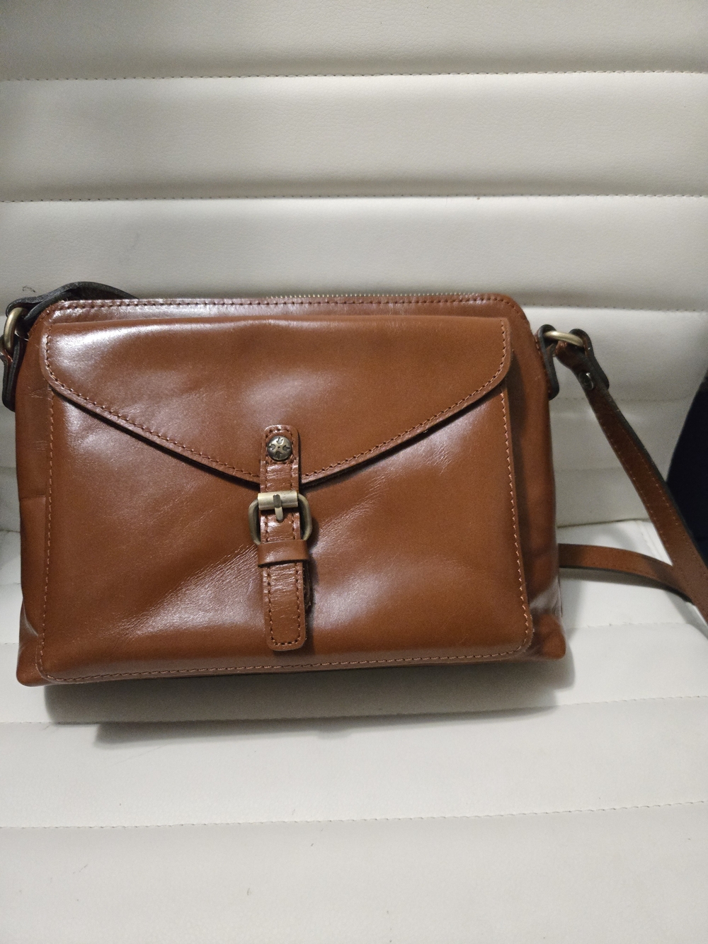 Patricia Nash Cognac Leather Crossbody Bag with Front Flap